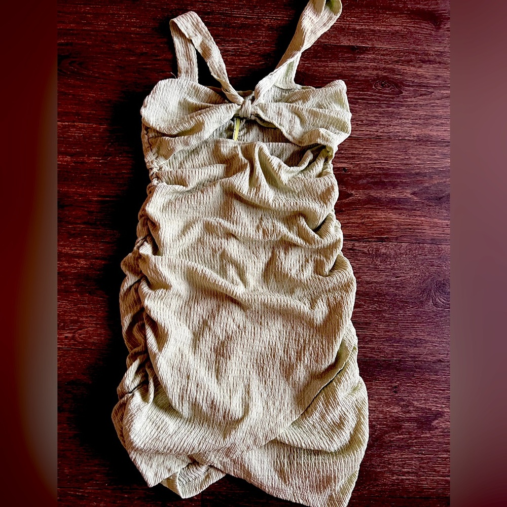 Sage rouched body con beach dress